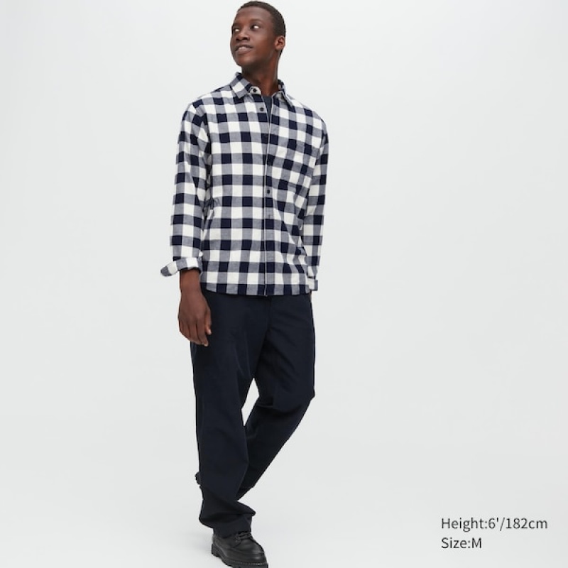 Uniqlo Flannel Checked Long-Sleeve Skjorte Herre Blå | 9801-VEWNU