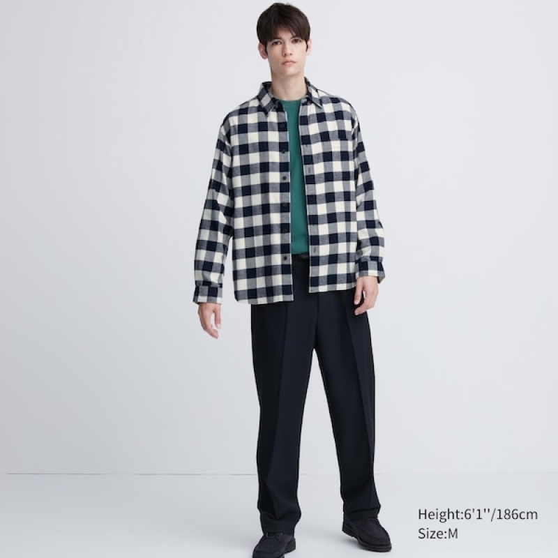 Uniqlo Flannel Checked Long-Sleeve Skjorte Herre Blå | 9801-VEWNU