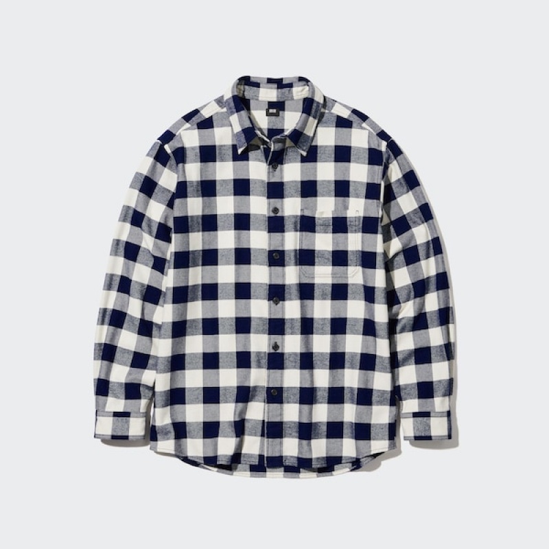 Uniqlo Flannel Checked Long-Sleeve Skjorte Herre Blå | 9801-VEWNU