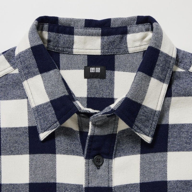 Uniqlo Flannel Checked Long-Sleeve Skjorte Herre Blå | 9801-VEWNU