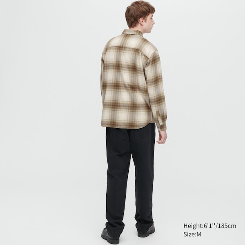 Uniqlo Flannel Checked Long-Sleeve Skjorte Herre Kobber | 5639-WHFYX