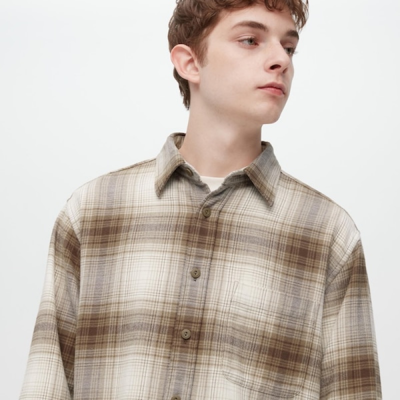 Uniqlo Flannel Checked Long-Sleeve Skjorte Herre Kobber | 5639-WHFYX