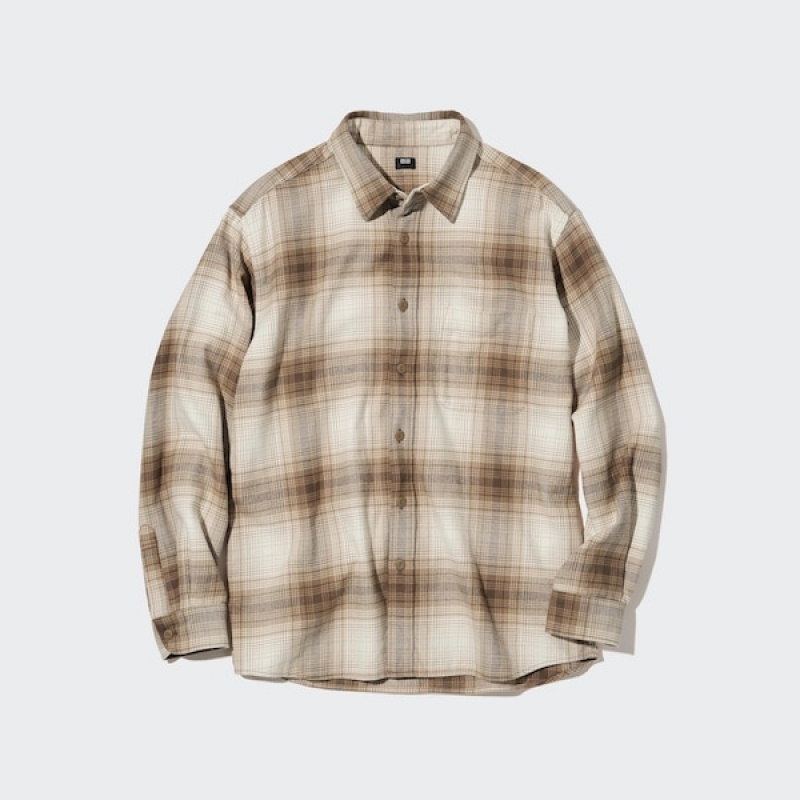 Uniqlo Flannel Checked Long-Sleeve Skjorte Herre Kobber | 5639-WHFYX