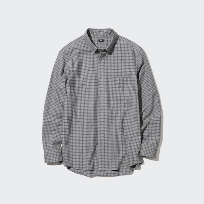 Uniqlo Flannel Checked Long-Sleeve Skjorte Herre Grå | 0946-RNQYU