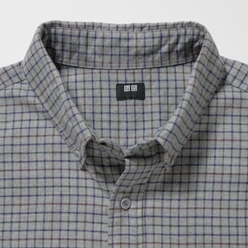 Uniqlo Flannel Checked Long-Sleeve Skjorte Herre Grå | 0946-RNQYU