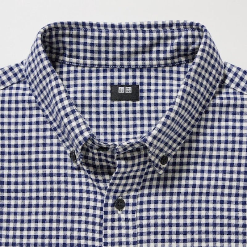 Uniqlo Flannel Checked Long-Sleeve Skjorte Herre Blå | 4281-ALVSF