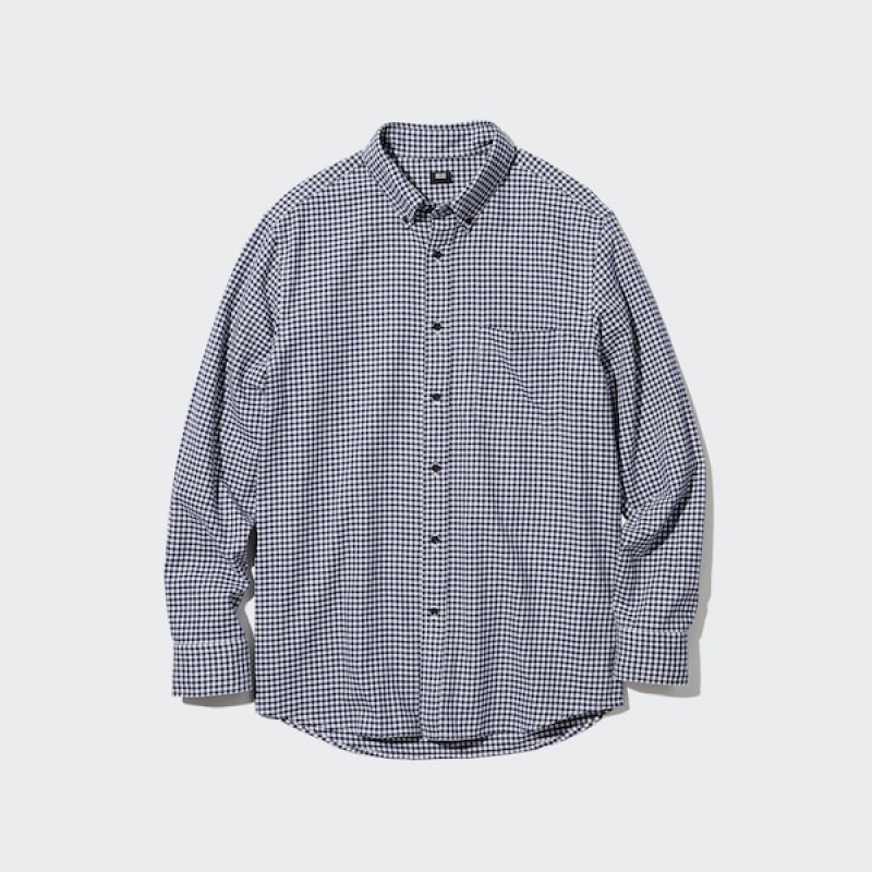 Uniqlo Flannel Checked Long-Sleeve Skjorte Herre Blå | 4281-ALVSF