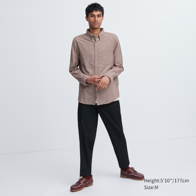 Uniqlo Flannel Checked Long-Sleeve Skjorte Herre Rød | 9051-QTOGJ