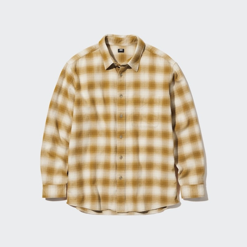 Uniqlo Flannel Checked Long-Sleeve Skjorte Herre Gul | 4153-IVLEO