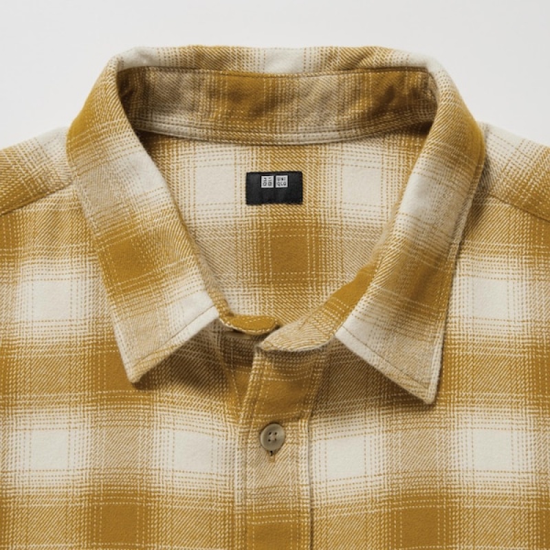 Uniqlo Flannel Checked Long-Sleeve Skjorte Herre Gul | 4153-IVLEO