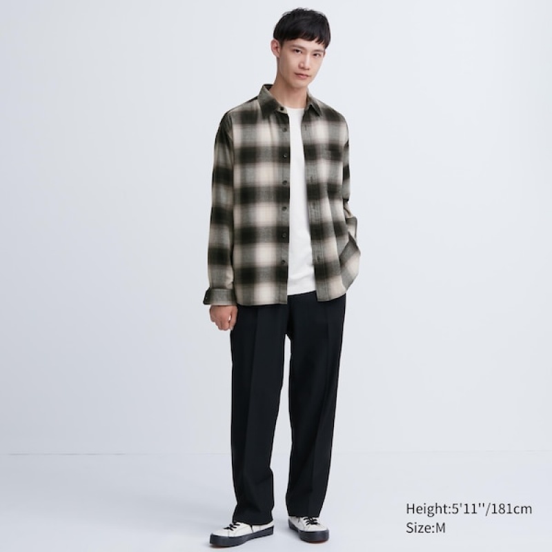 Uniqlo Flannel Checked Long-Sleeve Skjorte Herre Sort | 1924-RYADU