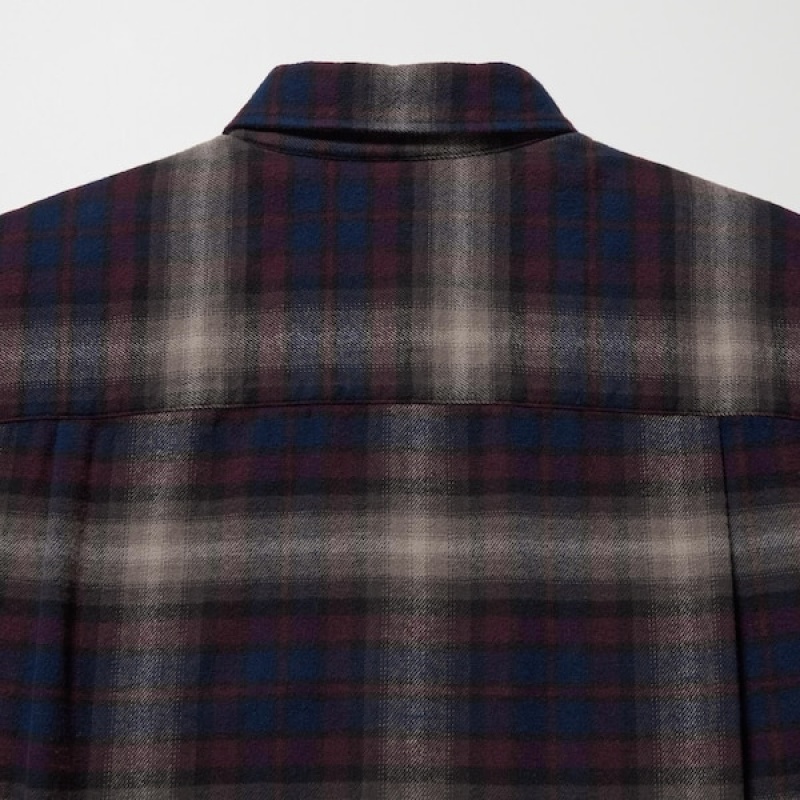 Uniqlo Flannel Checked Long-Sleeve Skjorte Herre Bordeaux | 1235-UYDTX