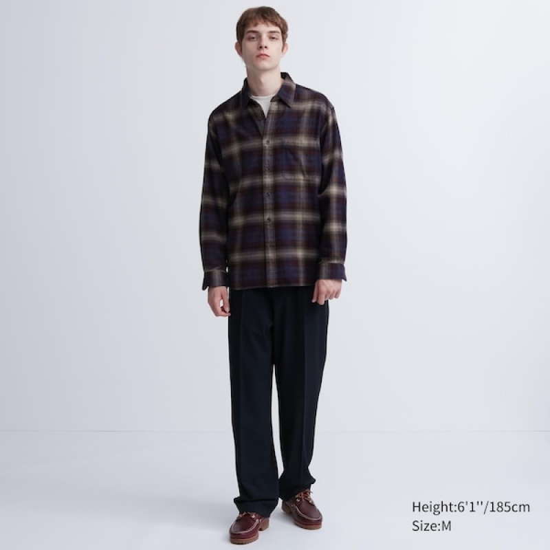 Uniqlo Flannel Checked Long-Sleeve Skjorte Herre Bordeaux | 1235-UYDTX