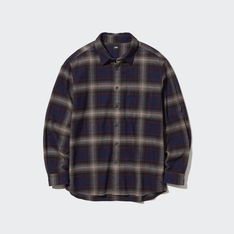 Uniqlo Flannel Checked Long-Sleeve Skjorte Herre Bordeaux | 1235-UYDTX