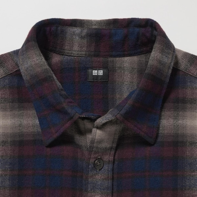 Uniqlo Flannel Checked Long-Sleeve Skjorte Herre Bordeaux | 1235-UYDTX