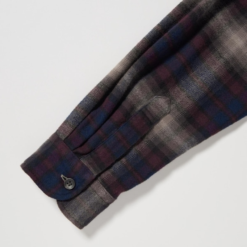 Uniqlo Flannel Checked Long-Sleeve Skjorte Herre Bordeaux | 1235-UYDTX