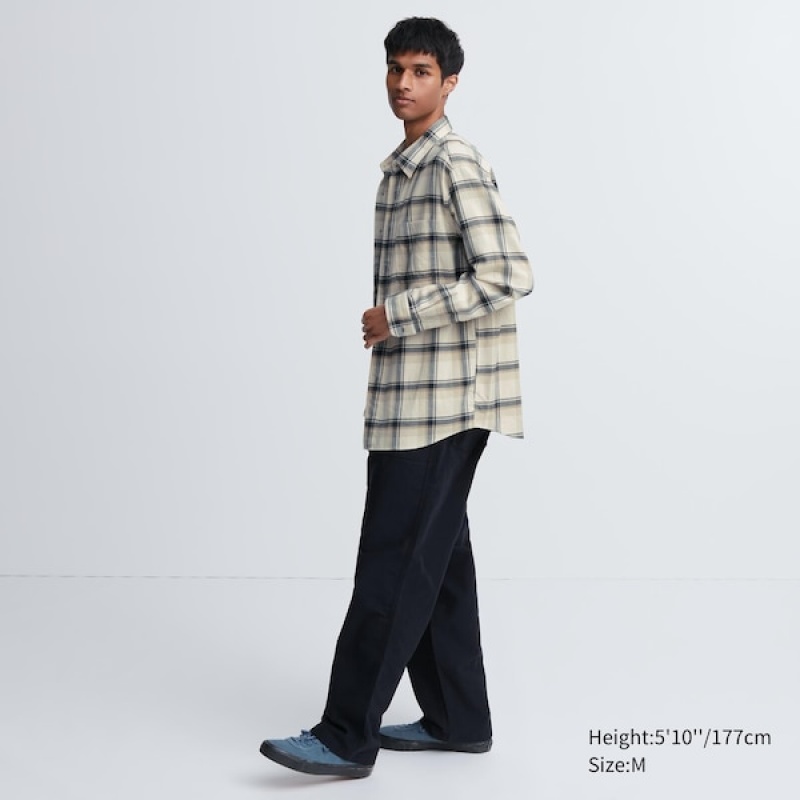 Uniqlo Flannel Checked Long-Sleeve Skjorte Herre Beige | 6471-EPOYN