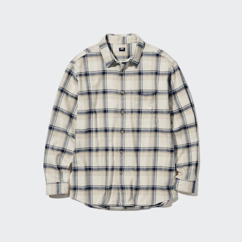 Uniqlo Flannel Checked Long-Sleeve Skjorte Herre Beige | 6471-EPOYN