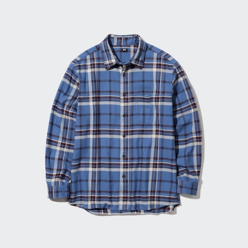 Uniqlo Flannel Checked Long-Sleeve Skjorte Herre Blå | 3752-OBJUR