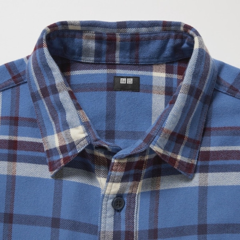 Uniqlo Flannel Checked Long-Sleeve Skjorte Herre Blå | 3752-OBJUR