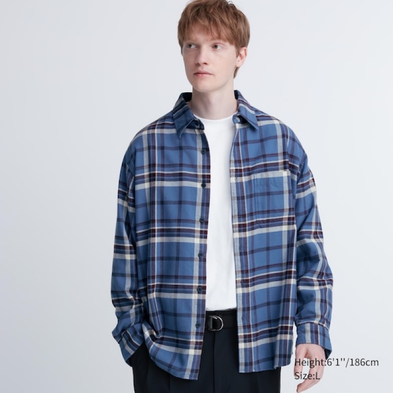 Uniqlo Flannel Checked Long-Sleeve Skjorte Herre Blå | 3752-OBJUR