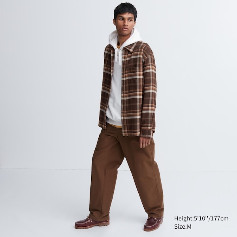 Uniqlo Flannel Checked Long-Sleeve Skjorte Herre Brune | 6784-HORTG