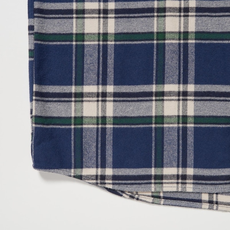 Uniqlo Flannel Checked Long-Sleeve Skjorte Herre Blå | 3865-GMRQP