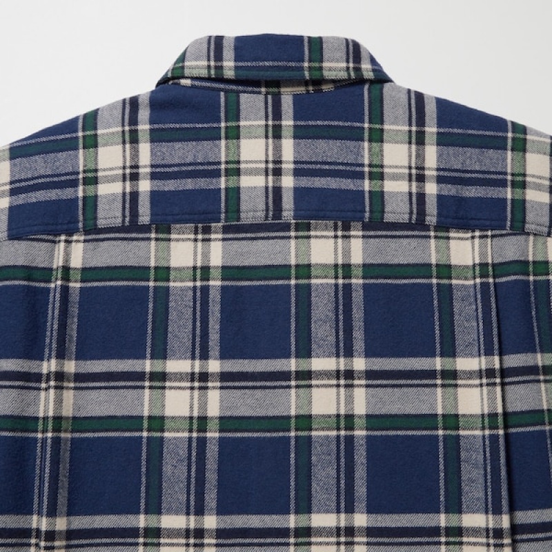 Uniqlo Flannel Checked Long-Sleeve Skjorte Herre Blå | 3865-GMRQP