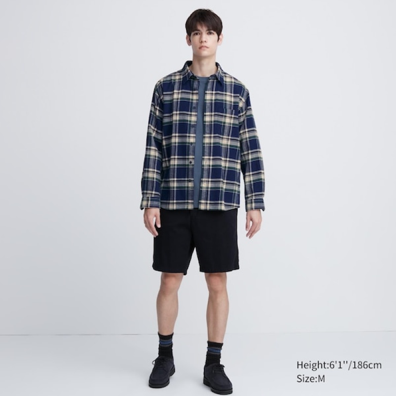 Uniqlo Flannel Checked Long-Sleeve Skjorte Herre Blå | 3865-GMRQP