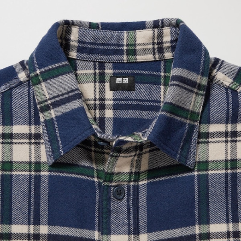 Uniqlo Flannel Checked Long-Sleeve Skjorte Herre Blå | 3865-GMRQP