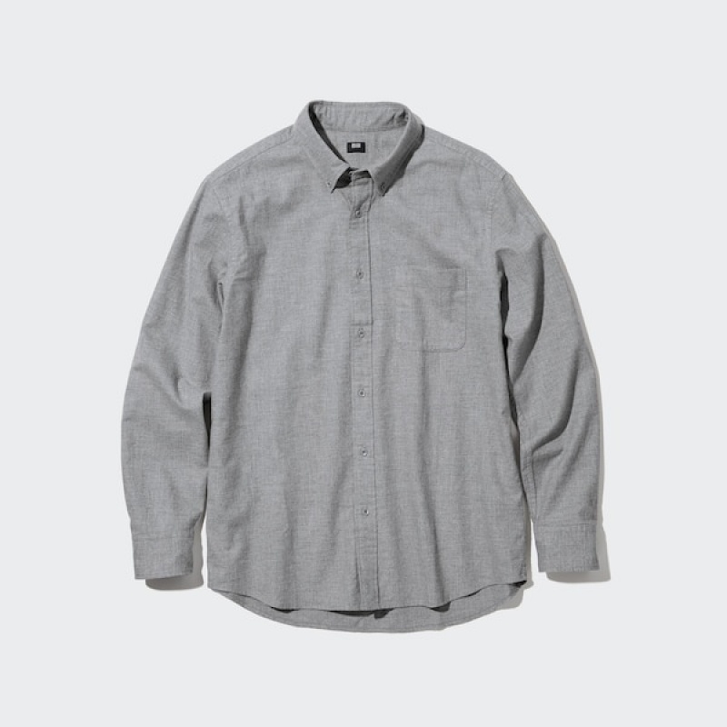 Uniqlo Flannel Long-Sleeve Skjorte Herre Grå | 7810-TMESB