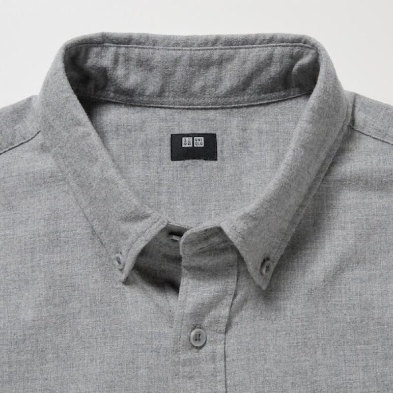 Uniqlo Flannel Long-Sleeve Skjorte Herre Grå | 7810-TMESB