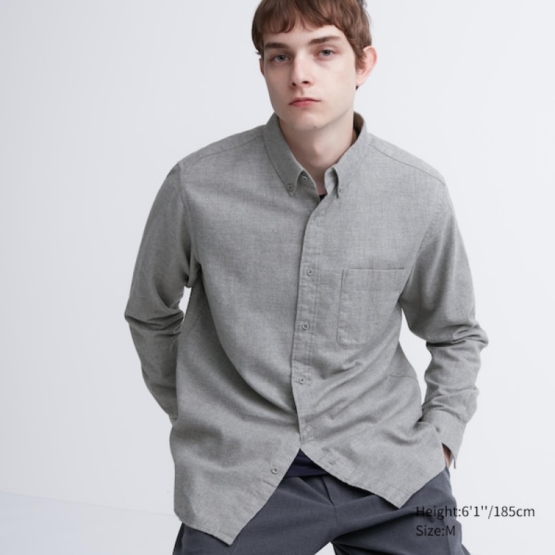 Uniqlo Flannel Long-Sleeve Skjorte Herre Grå | 7810-TMESB