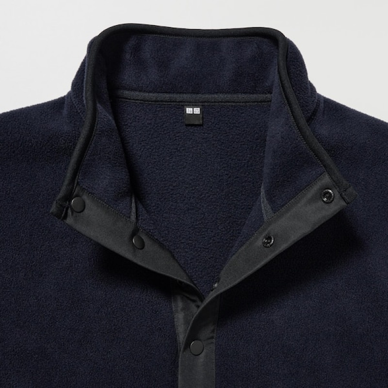 Uniqlo Fleece Button Up Long-Sleeve Pullover Herre Mørkeblå | 7130-GUOEZ