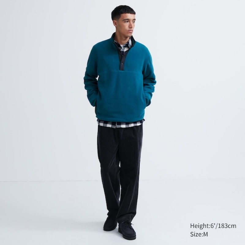 Uniqlo Fleece Button Up Long-Sleeve Pullover Herre Blå | 4715-TVJLW