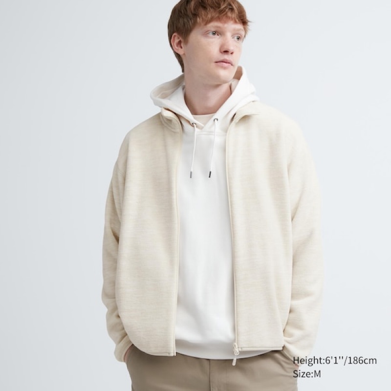 Uniqlo Fleece Full-Zip Long-Sleeve jackets Herre Hvide | EUJYLG-079