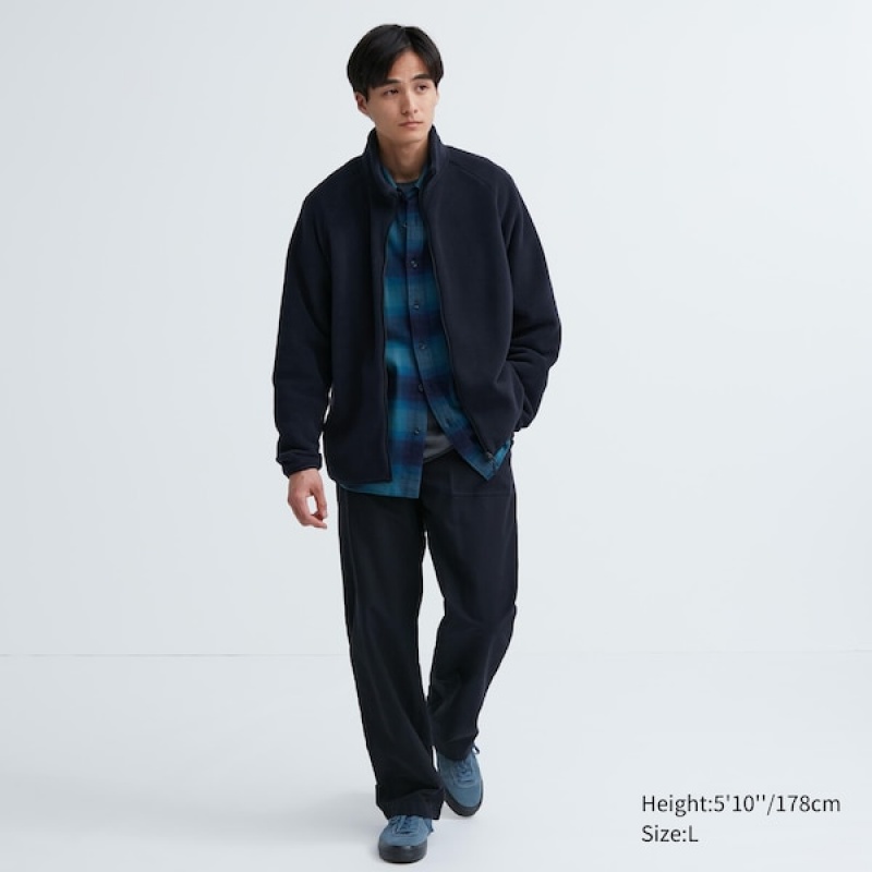 Uniqlo Fleece Long-Sleeve Full-Zip jackets Herre Mørkeblå | QUYDKR-304