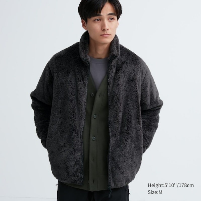 Uniqlo Fluffy Yarn Fleece Full-Zip jackets Herre Mørkegrå | MFOKTH-842