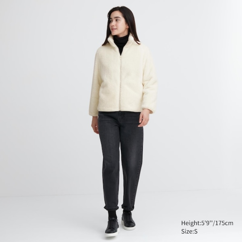 Uniqlo Fluffy Yarn Fleece Full-Zip jackets Dame Hvide | 5140-VXPBM