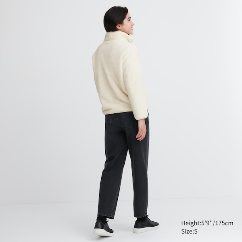 Uniqlo Fluffy Yarn Fleece Full-Zip jackets Dame Hvide | 5140-VXPBM