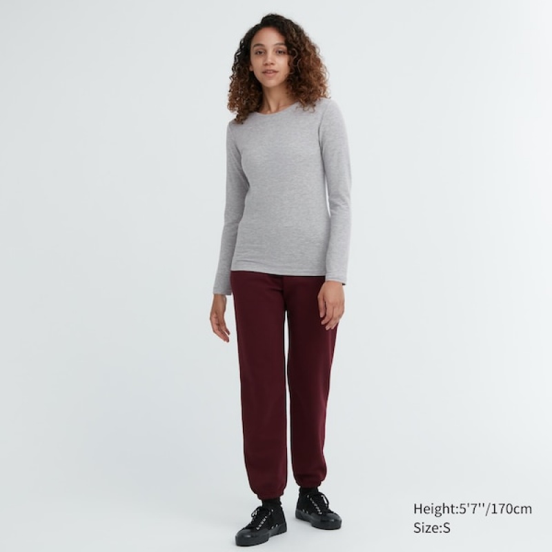 Uniqlo HEATTECH Bomulds Crew Neck Long-Sleeve T Shirts Dame Mørkegrå | 3724-ZMQNS