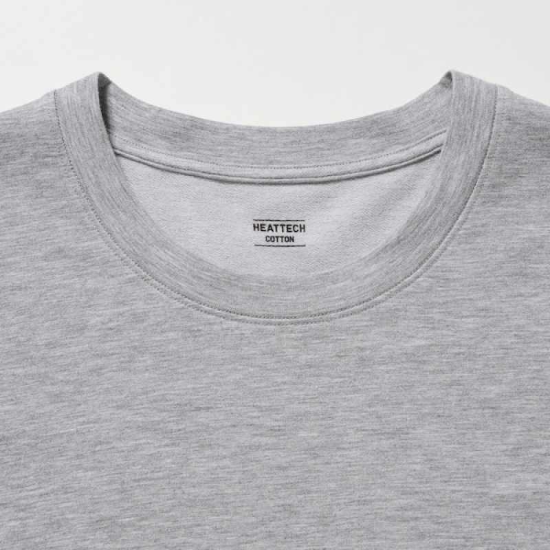 Uniqlo HEATTECH Bomulds Crew Neck T Shirts Herre Grå | 5320-YSVWZ