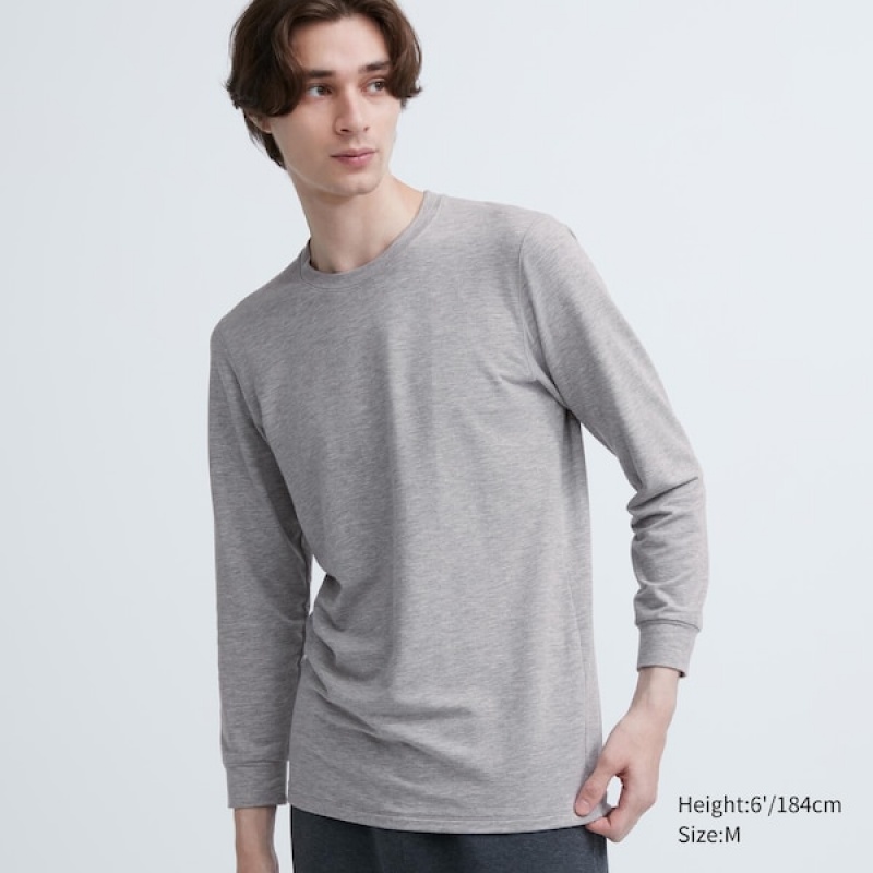 Uniqlo HEATTECH Bomulds Crew Neck T Shirts Herre Grå | 5320-YSVWZ