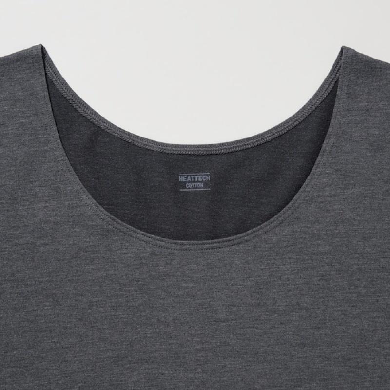 Uniqlo HEATTECH Bomulds Scoop Neck Long-Sleeve T Shirts Dame Mørkegrå | 0792-XGZRN