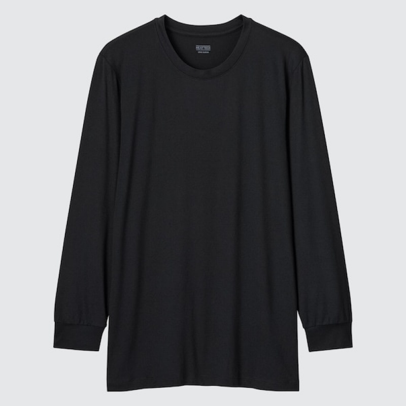 Uniqlo HEATTECH Crew Neck Long-Sleeve T Shirts Herre Sort | 3509-QIMLJ