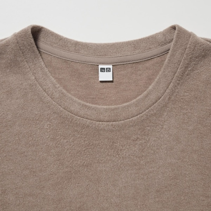 Uniqlo HEATTECH Fleece Crew Neck Long-Sleeve T Shirts Dame Abrikos | 2850-GEHQI