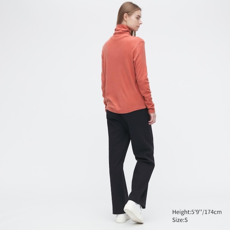 Uniqlo HEATTECH Fleece Turtleneck Long-Sleeve T Shirts Dame Orange | 5723-DVFBW