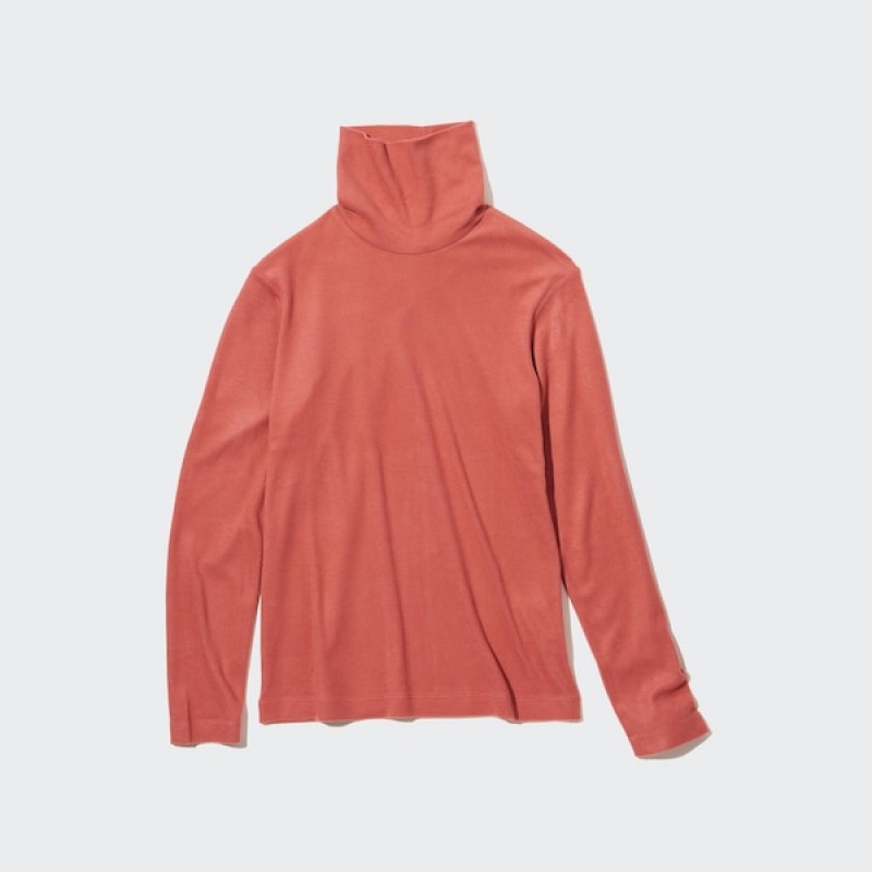 Uniqlo HEATTECH Fleece Turtleneck Long-Sleeve T Shirts Dame Orange | 5723-DVFBW