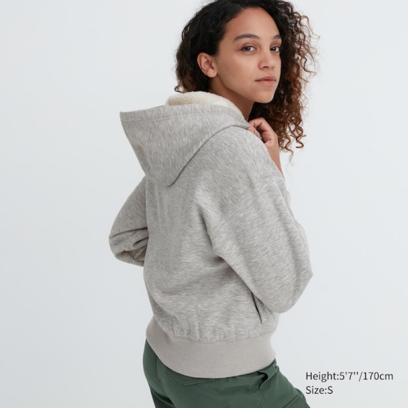 Uniqlo HEATTECH Pile-Forede Sweat Full-Zip Hættetrøje Dame Grå | 1743-QMGSW