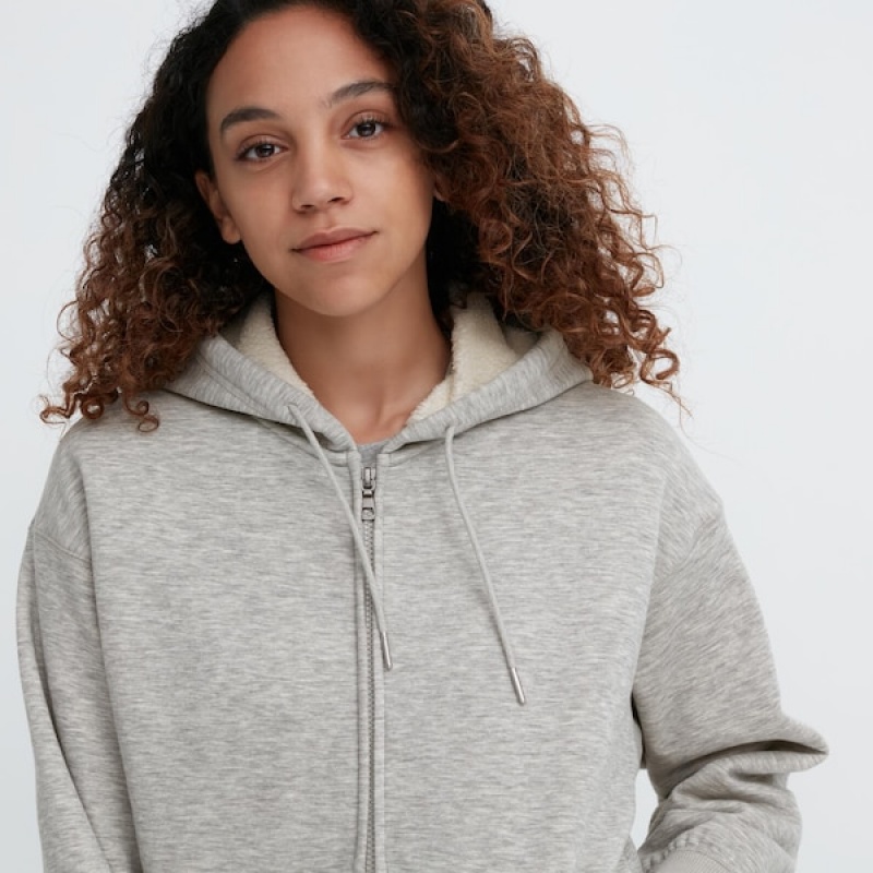 Uniqlo HEATTECH Pile-Forede Sweat Full-Zip Hættetrøje Dame Grå | 1743-QMGSW